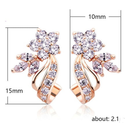 Stylish and beautiful ladies earrings Flower ribbon copper plated rose gold with zircon ear jewelry